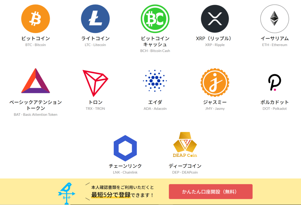 BITPOINT取り扱い仮想通貨