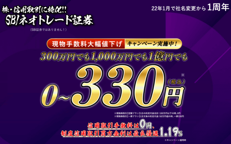 SBIネオトレード証券口座開設ページ